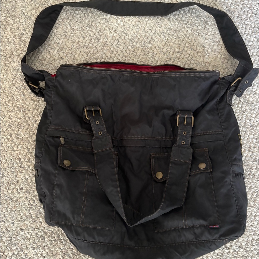 Belstaff Dark Messenger Bag with Red Lining